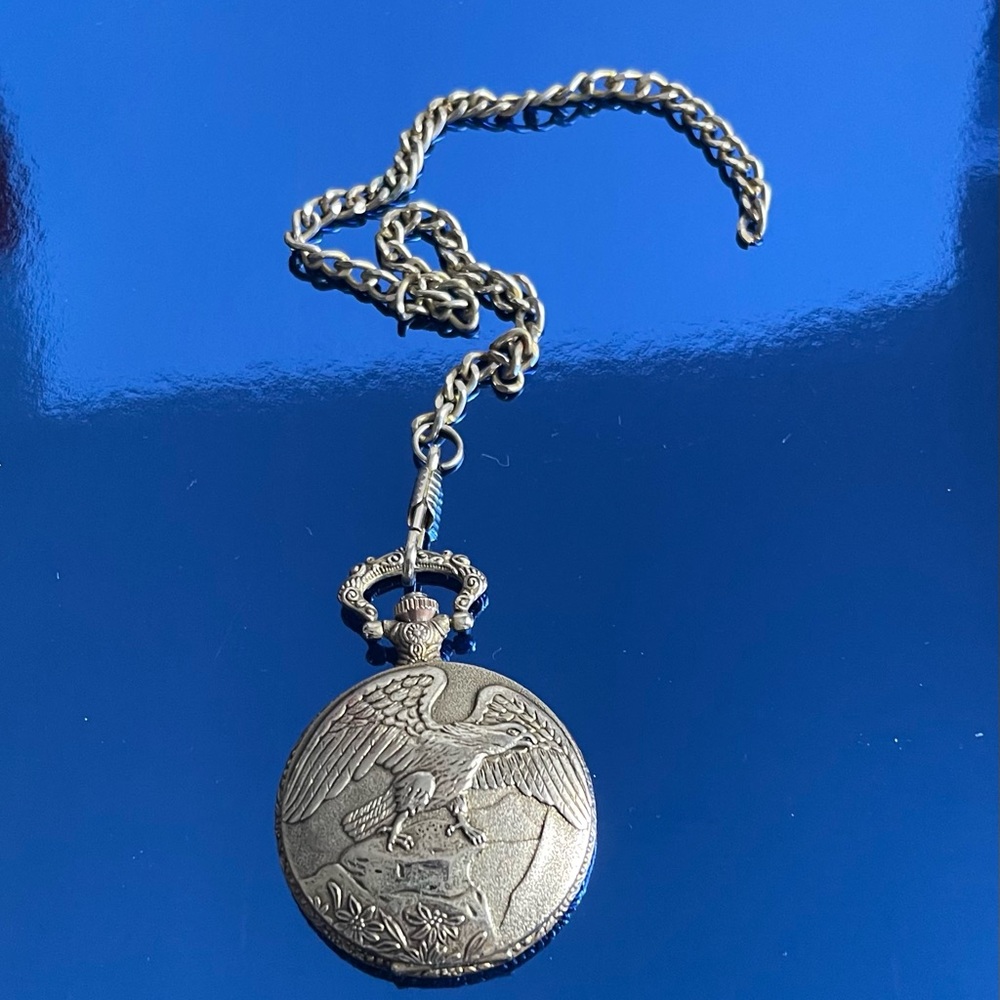 Vintage Acuet Japan Eagle Engraved Pocket Watch